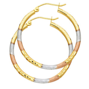 14K 3C 2mm Round Tube DC Round Hoop Earrings (30mm)
