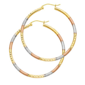 14K 3C 2mm Round Tube DC Round Hoop Earrings (35mm)