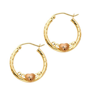 14K 2T 2mm Round Hoop Earrings with Herat (20mm)
