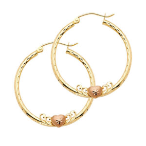 14K 2T 2mm Round Hoop Earrings with Herat (25mm)