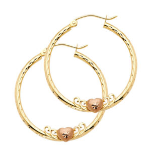 14K 2T 2mm Round Hoop Earrings with Herat (30mm)