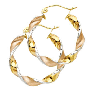 14K 3C Swirl Hoop Earrings (25mm)