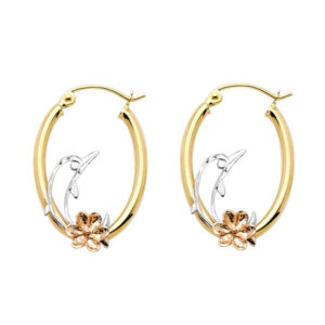 14K 3C Small F Earrings with Herat Dolphin