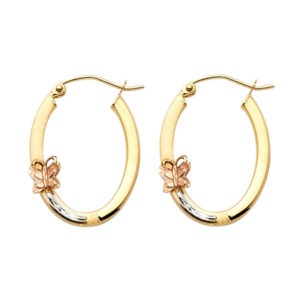 14K 3C Small Butterfly Oval Earrings