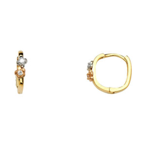 14K 3C Flower CZ Huggies Earrings