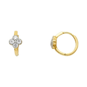 14K 2T Flower CZ Huggies Earrings