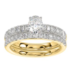 LADIES BRIDAL SET 1.50CT ROUND/BAGUETTE DIAMOND 14K YELLOW GOLD