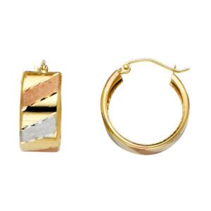 14K 3C ST Wide Diagonal DC Hoop Earrings