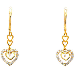 14KY CZ Heart Hanging Earrings