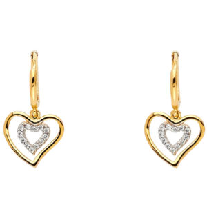 14K 2T CZ Heart Hanging Earrings
