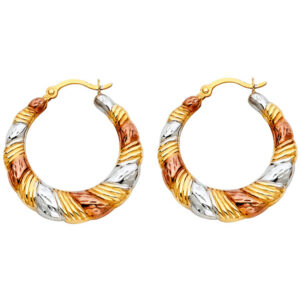 14K 3C Fancy Hollow Hoop Earrings