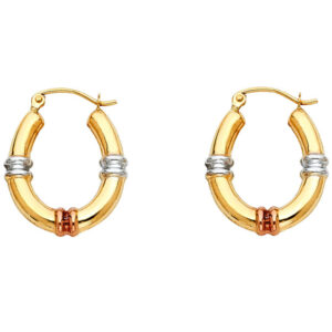 14K 3C Fancy Hollow Hoop Earrings