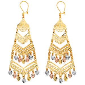 14K 3C DC Chandelier Hanging Earrings