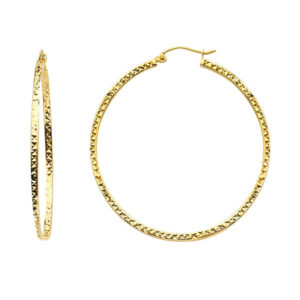 14KY Full DC Hollow Square Tube Hoop Earrings