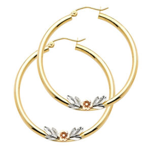 14K 3C Flower Hoop Earrings