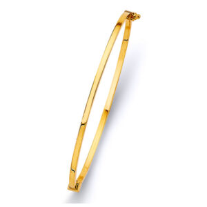 14KY 2mm Square Plain Hollow Oval Bangle - 7"