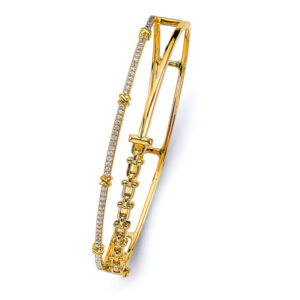 14KY 2 Lines Oval Bangle with CZ