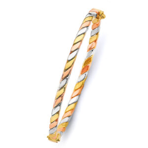 14K 3C Square Tube Hollow Braided Oval Bangle