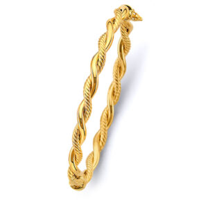 14KY Round Tube Hollow Braided Oval Bangle