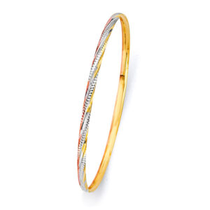 14K 3C 3.0mm Concave Half Dome Solid Bangle