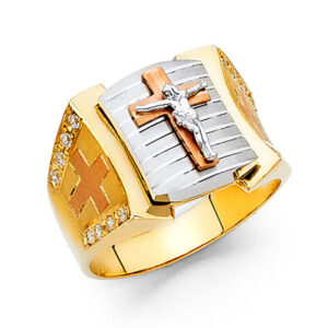 14K 3C CZ Men's Ring