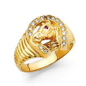 14KY CZ Lucky Horse Shoe Men's Ring