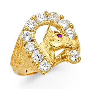 14KY CZ Lucky Horse Shoe Men's Ring