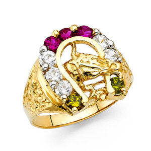 14KY CZ Lucky Horse Shoe Men's Ring
