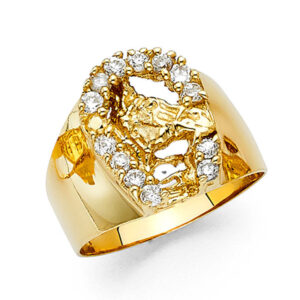 14KY CZ Lucky Horse Shoe Men's Ring