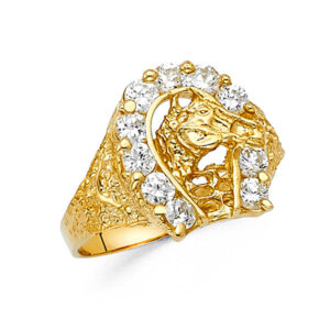 14KY CZ Lucky Horse Shoe Men's Ring