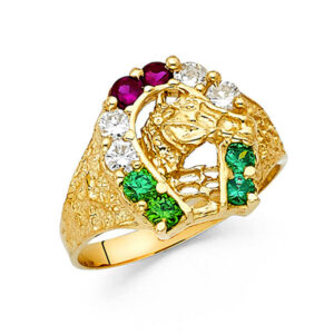 14KY CZ Lucky Horse Shoe Men's Ring