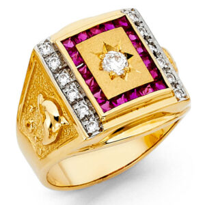 14KY CZ Men's Ring with Ruby