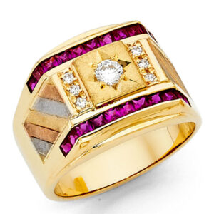 14KY CZ Men's Ring with Ruby