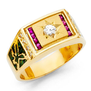 14KY CZ Men's Ring with Ruby