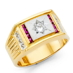 14KY CZ Men's Ring with Ruby