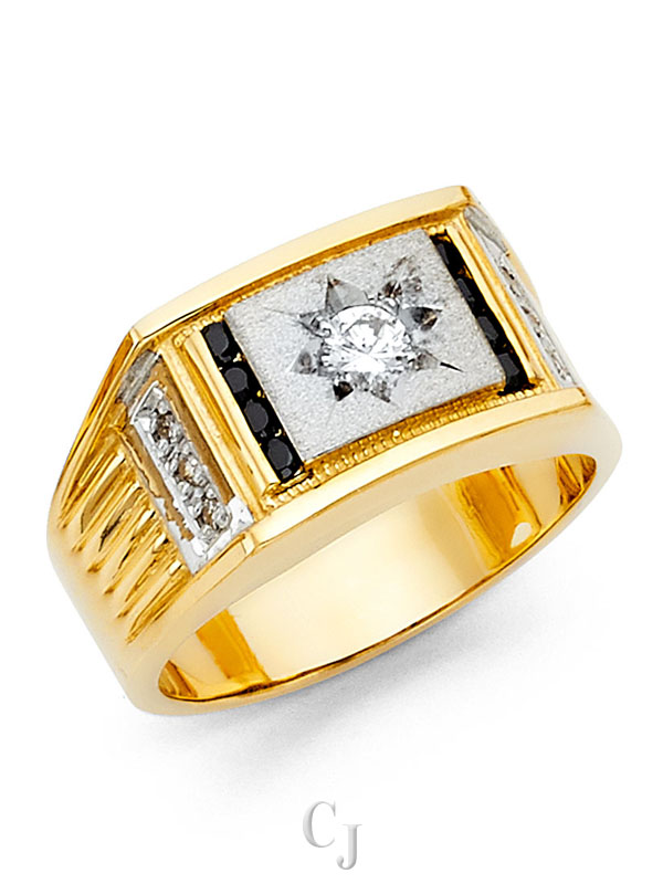 14KY CZ Men's Ring with Sapphire