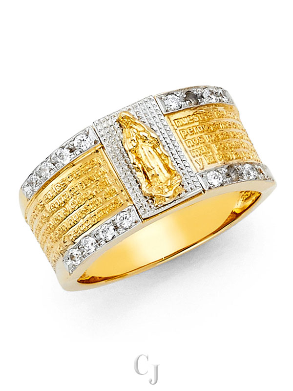 14K 2T CZ Religious Men's Ring
