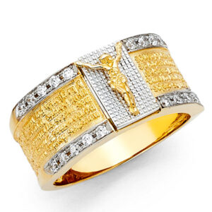 14K 2T CZ Religious Men's Ring