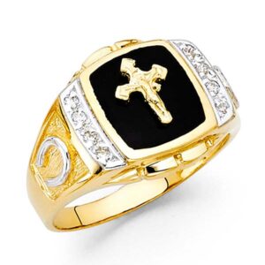 14KY Onyx Cross 2T Men's Ring