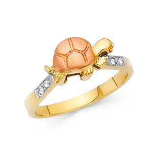14K 2T CZ Fancy Turtle Ring