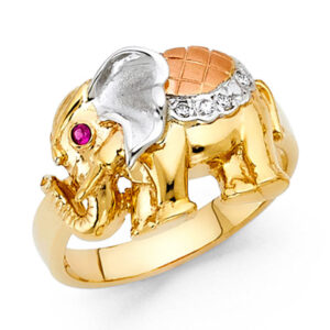 14K 3C CZ Fancy Elephant Ring