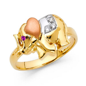 14K 3C CZ Fancy Elephant Ring