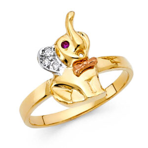 14K 2T CZ Fancy Elephant Ring