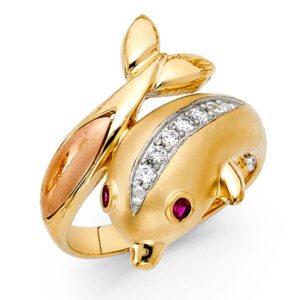 14K 2T CZ Fancy Dolphin Ring