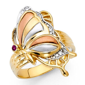 14K 3C CZ Fancy Butterfly Ring