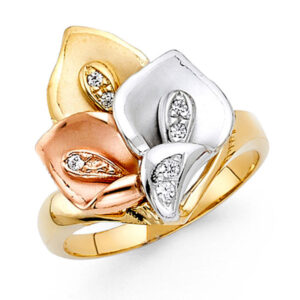14K 3C CZ Fancy Flower Ring
