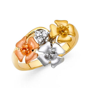 14K 3C CZ Fancy Flower Ring