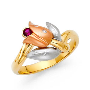 14K 3C CZ Fancy Flower Ring