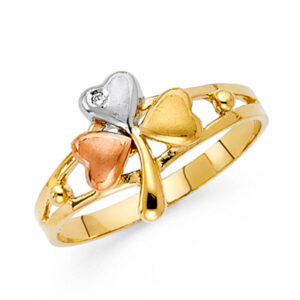 14K 3C CZ Fancy Clover Ring