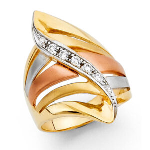 14K 3C CZ Fancy Ring